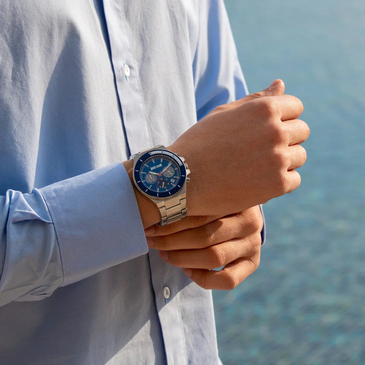 Just Cavalli Men's Silver Watch, Blue Dial | Jc1g139m0065