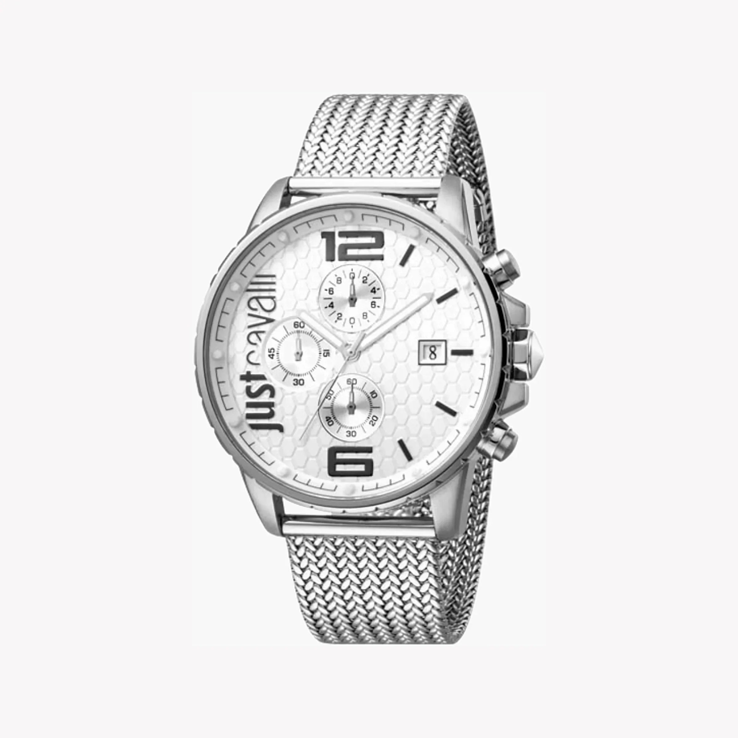 Just Cavalli Men's Silver Stainless Steel Watch, Silver Dial | Jc1g063m0055