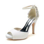 Srebrne brokatowe buty na wysokim obcasie Peep Toe z kryształową ozdobą