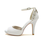 Srebrne brokatowe buty na wysokim obcasie Peep Toe z kryształową ozdobą