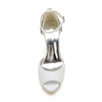 Srebrne brokatowe buty na wysokim obcasie Peep Toe z kryształową ozdobą