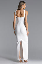 SUKIENKA MAXI SHEA ELEGANT CONTOUR SQUARE NECK Z PERŁAMI I BANDAGE