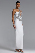 SUKIENKA MAXI VERONIC GLAMOROUS CONTOUR HALTER CUT OUT Z KRYSZTAŁKAMI I UKRYTYM BANDAGE