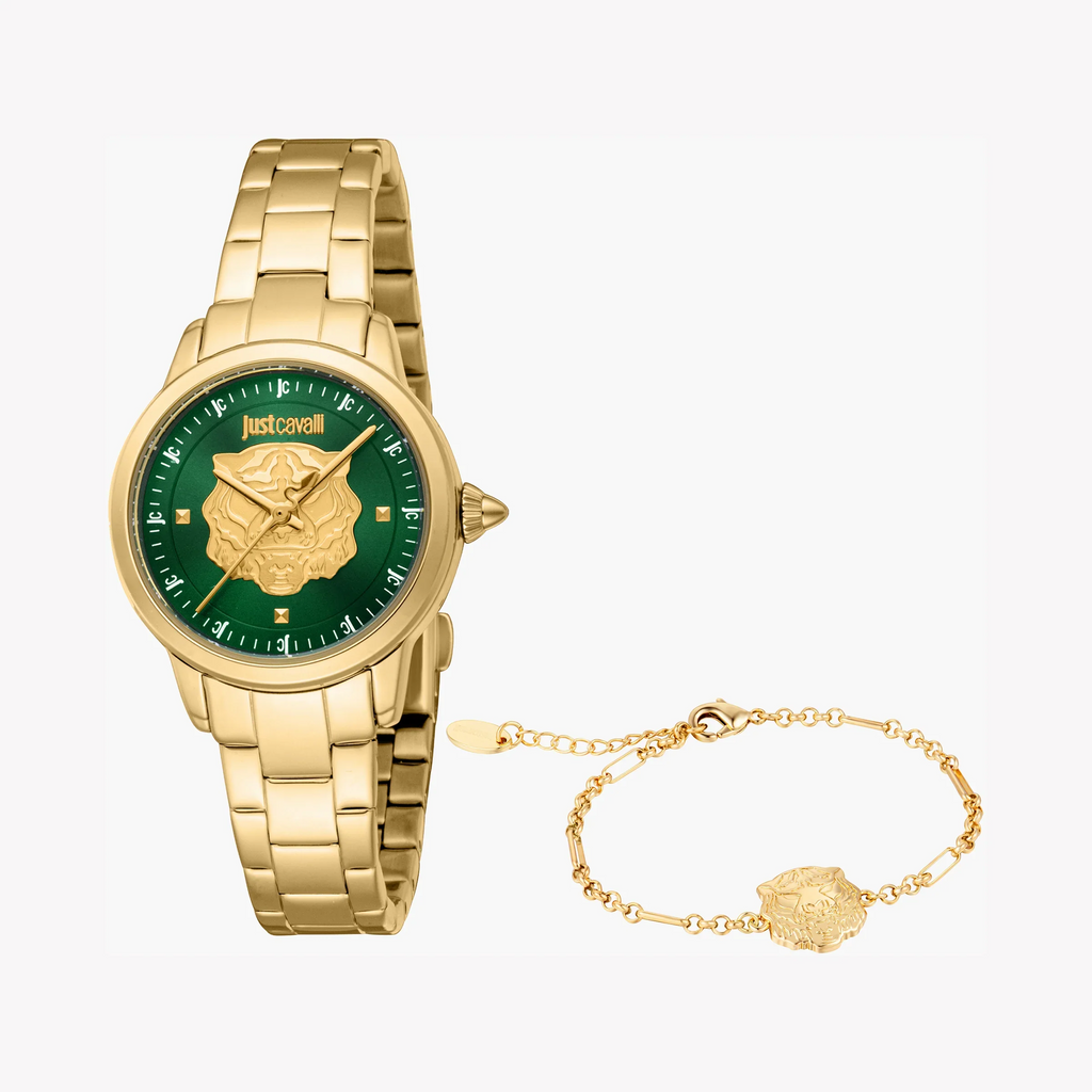 Just Cavalli Women's Gold Watch, Dark Green Dial | Jc1l334m0065