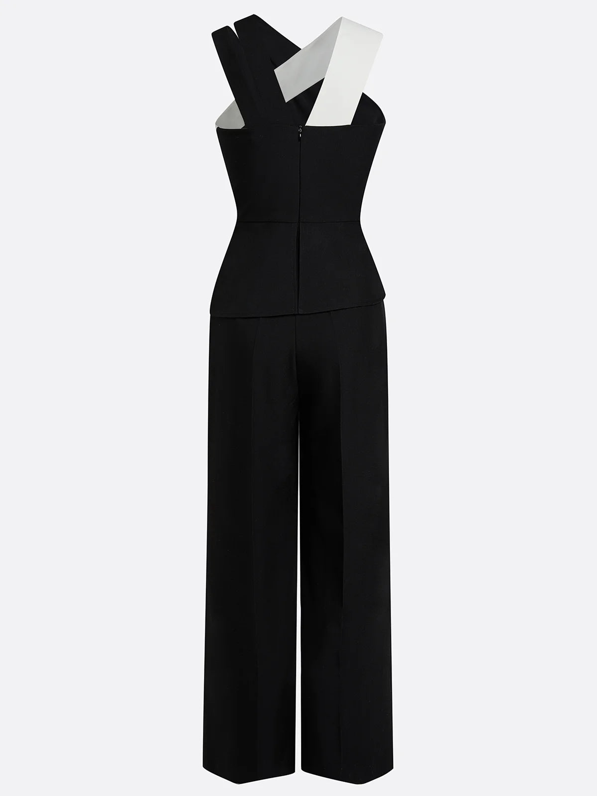Czarny elegancki kombinezon halter z szerokimi nogawkami.Rozm.36