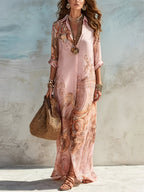 JASNONIEBIESKA SUKIENKA MAXI W STYLU BOHO Z GUZIKAMI
