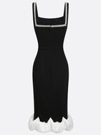 Czarna sukienka midi bodycon z kwadratowym dekoltem