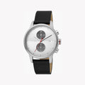Esprit Men's Black Leather Watch, Silver Dial | Es1g034m0045