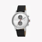 Esprit Men's Black Leather Watch, Silver Dial | Es1g034m0045