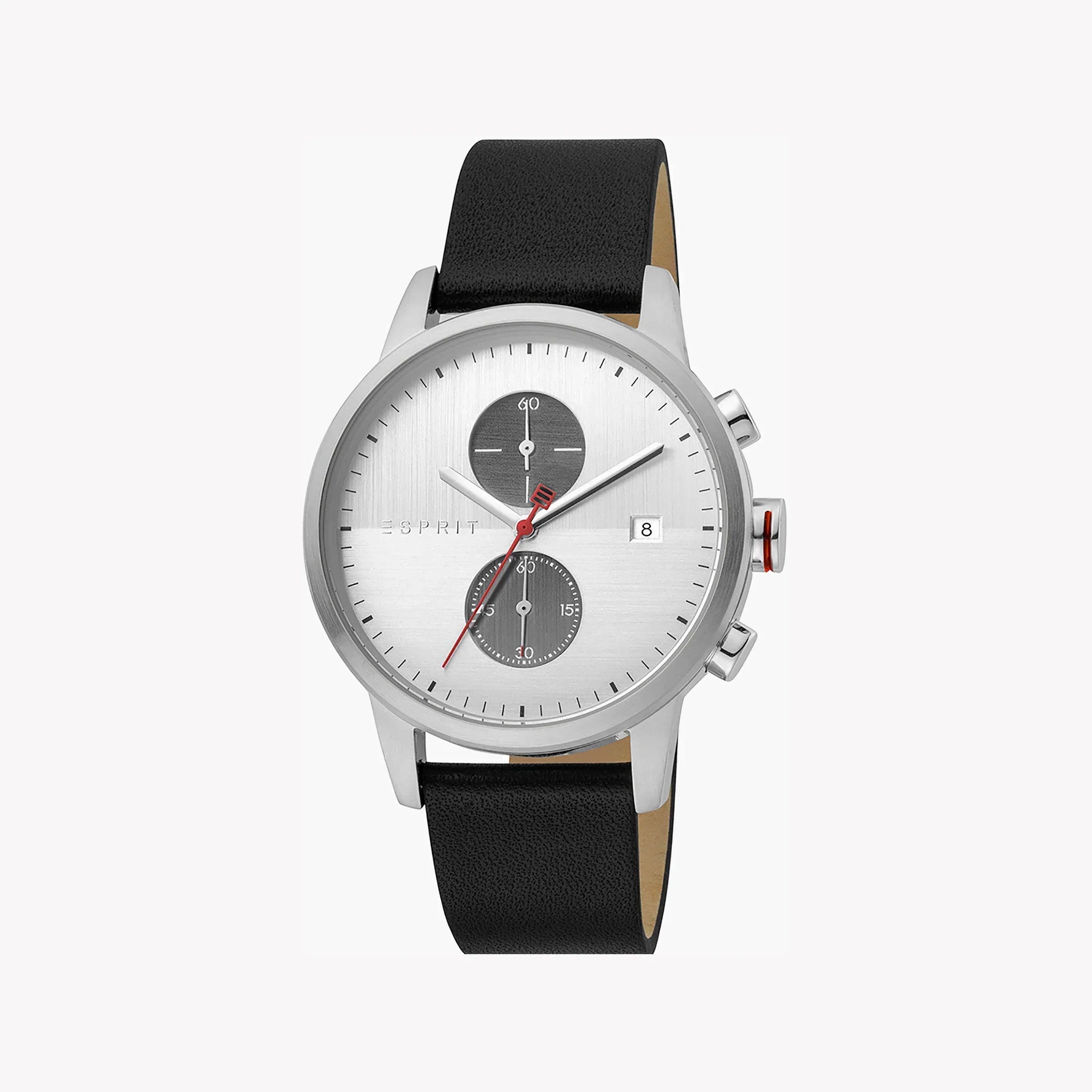 Esprit Men's Black Leather Watch, Silver Dial | Es1g034m0045