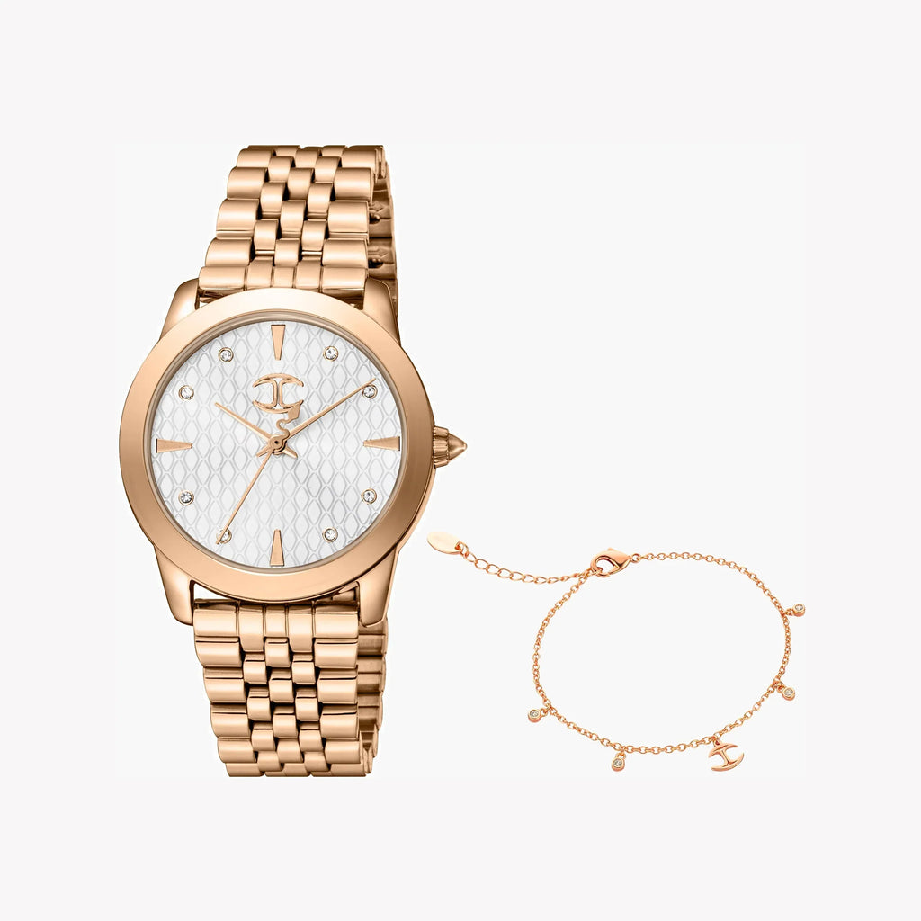 Just Cavalli Women's Rose Gold Stainless Steel Watch, Silver Dial | Jc1l211m0275