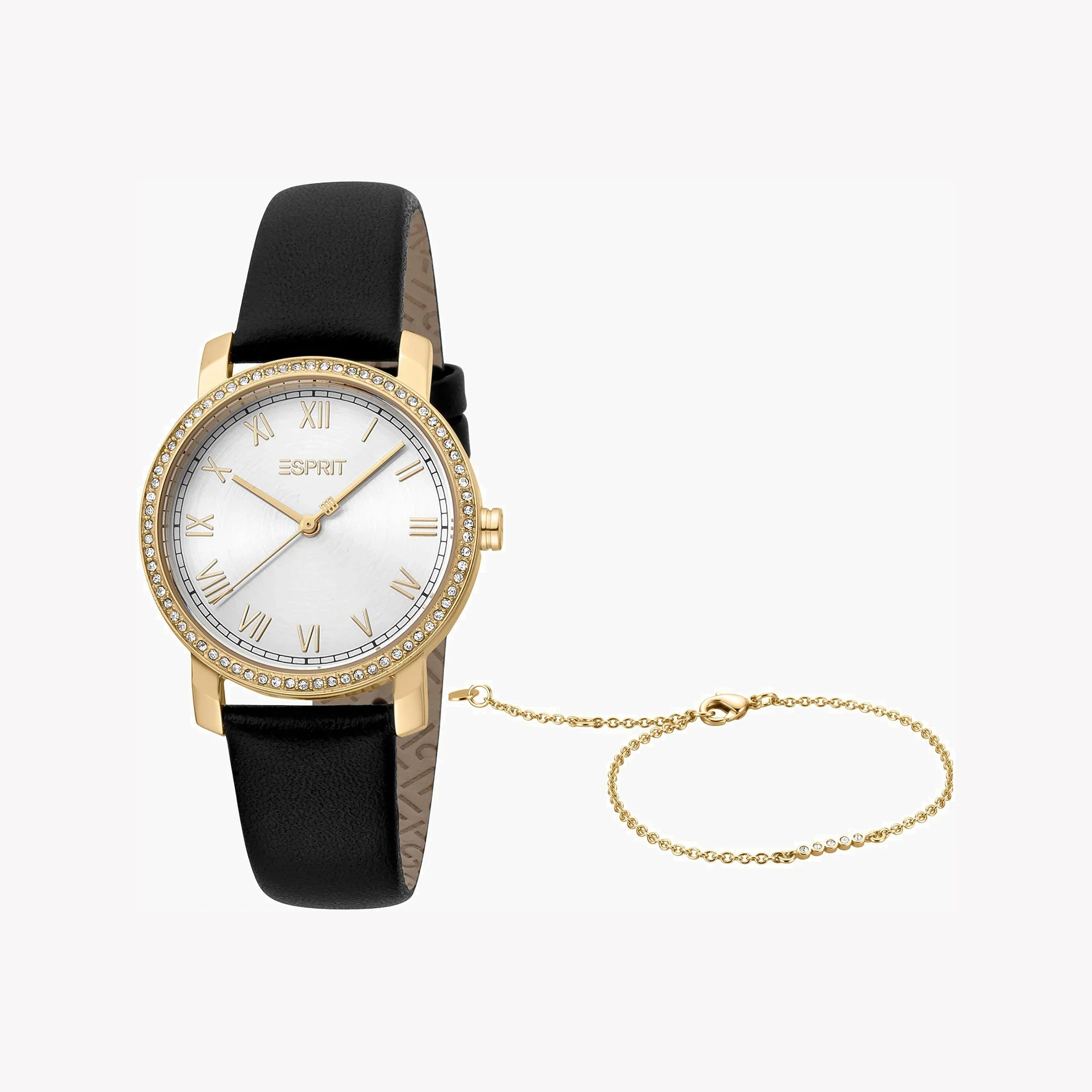 Esprit Women's Black Leather Watch, Silver Dial | ES1L282L0025
