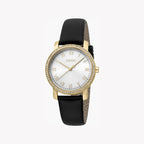 Esprit Women's Black Leather Watch, Silver Dial | ES1L282L0025