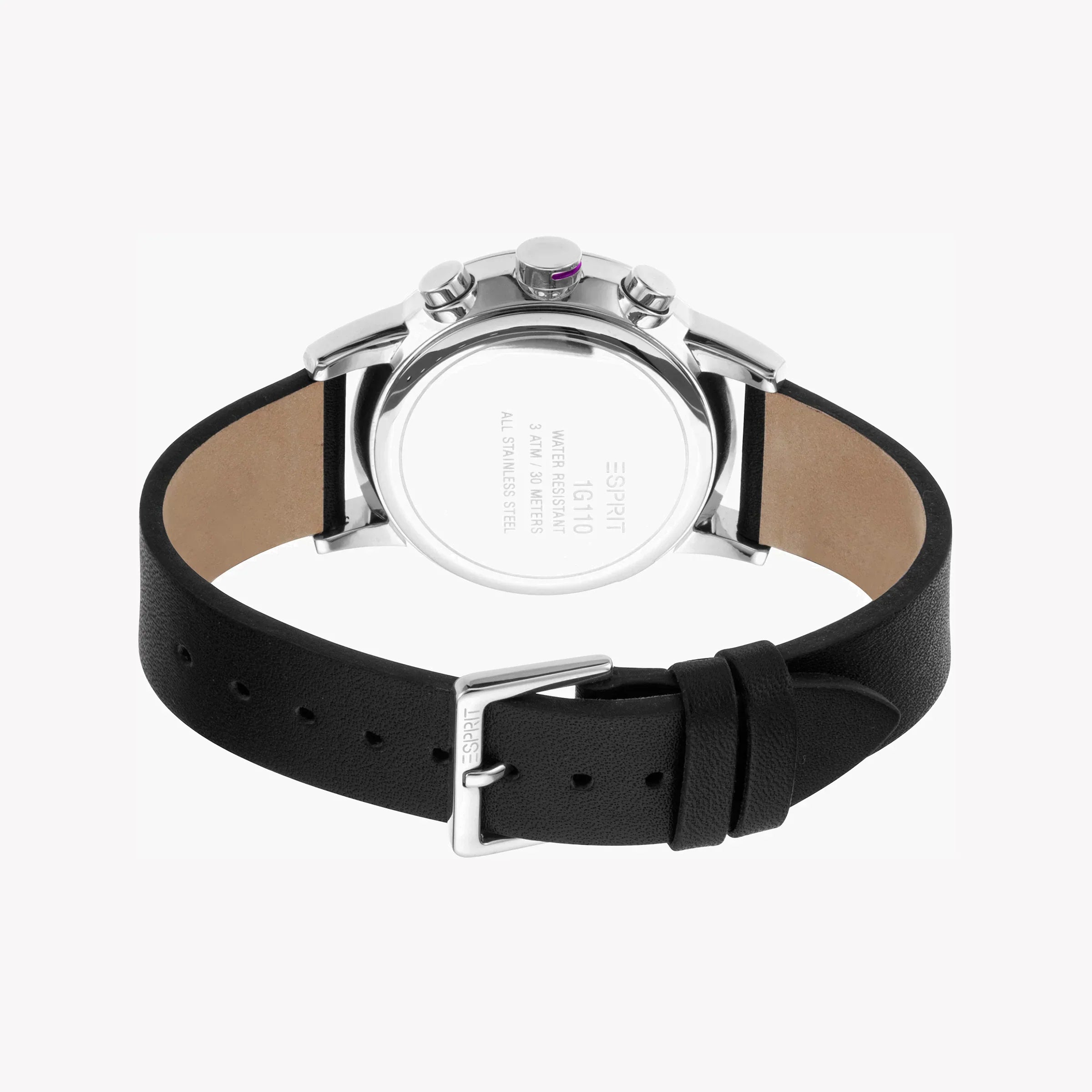 Esprit Men's Black Leather Watch, Silver Dial | Es1g034m0045