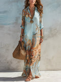 JASNONIEBIESKA SUKIENKA MAXI W STYLU BOHO Z GUZIKAMI