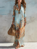 JASNONIEBIESKA SUKIENKA MAXI W STYLU BOHO Z GUZIKAMI