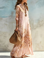 JASNONIEBIESKA SUKIENKA MAXI W STYLU BOHO Z GUZIKAMI