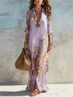 JASNONIEBIESKA SUKIENKA MAXI W STYLU BOHO Z GUZIKAMI