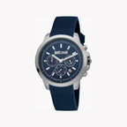 Just Cavalli Men's Blue Silicone Watch, Silver Case | Jc1g178p0025