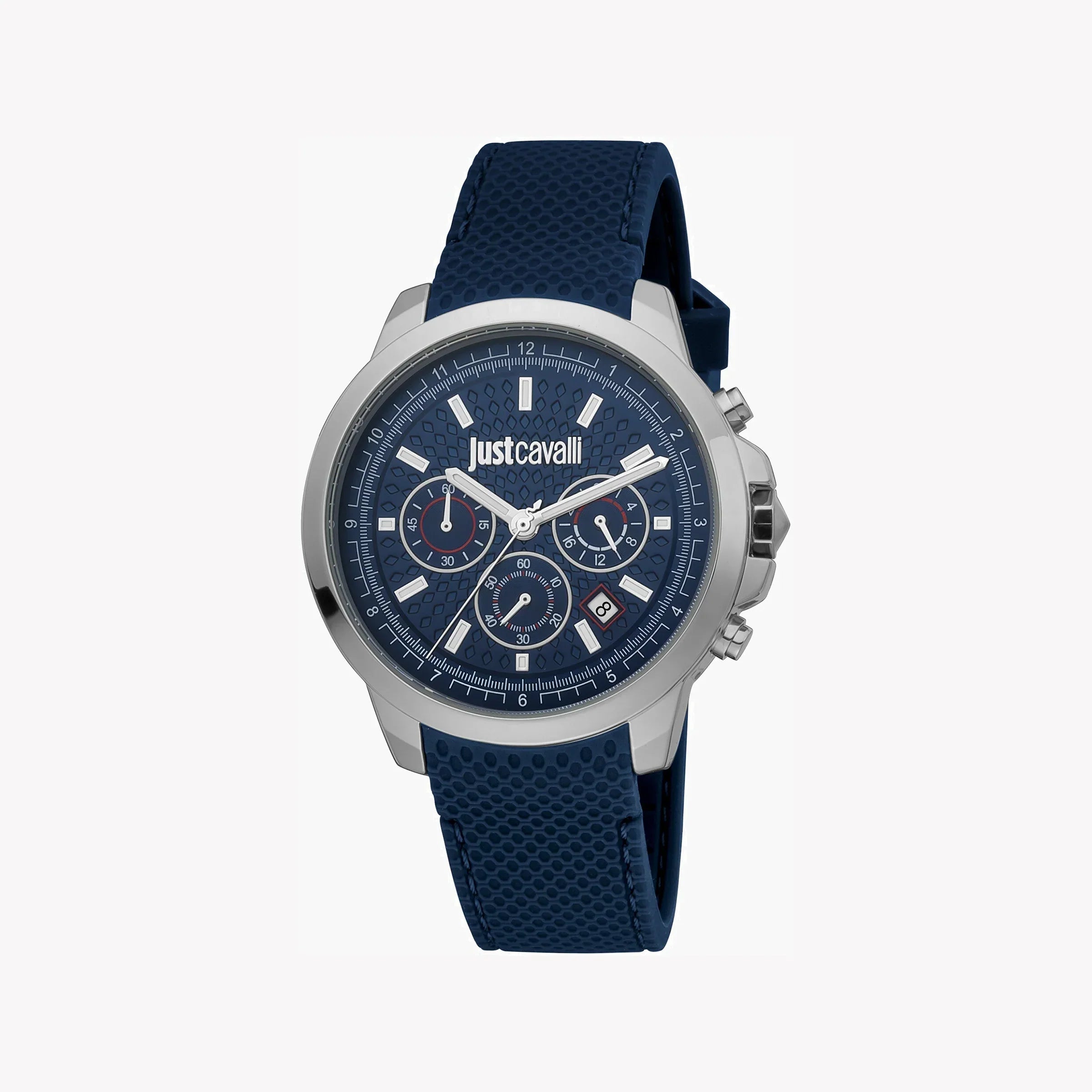 Just Cavalli Men's Blue Silicone Watch, Silver Case | Jc1g178p0025