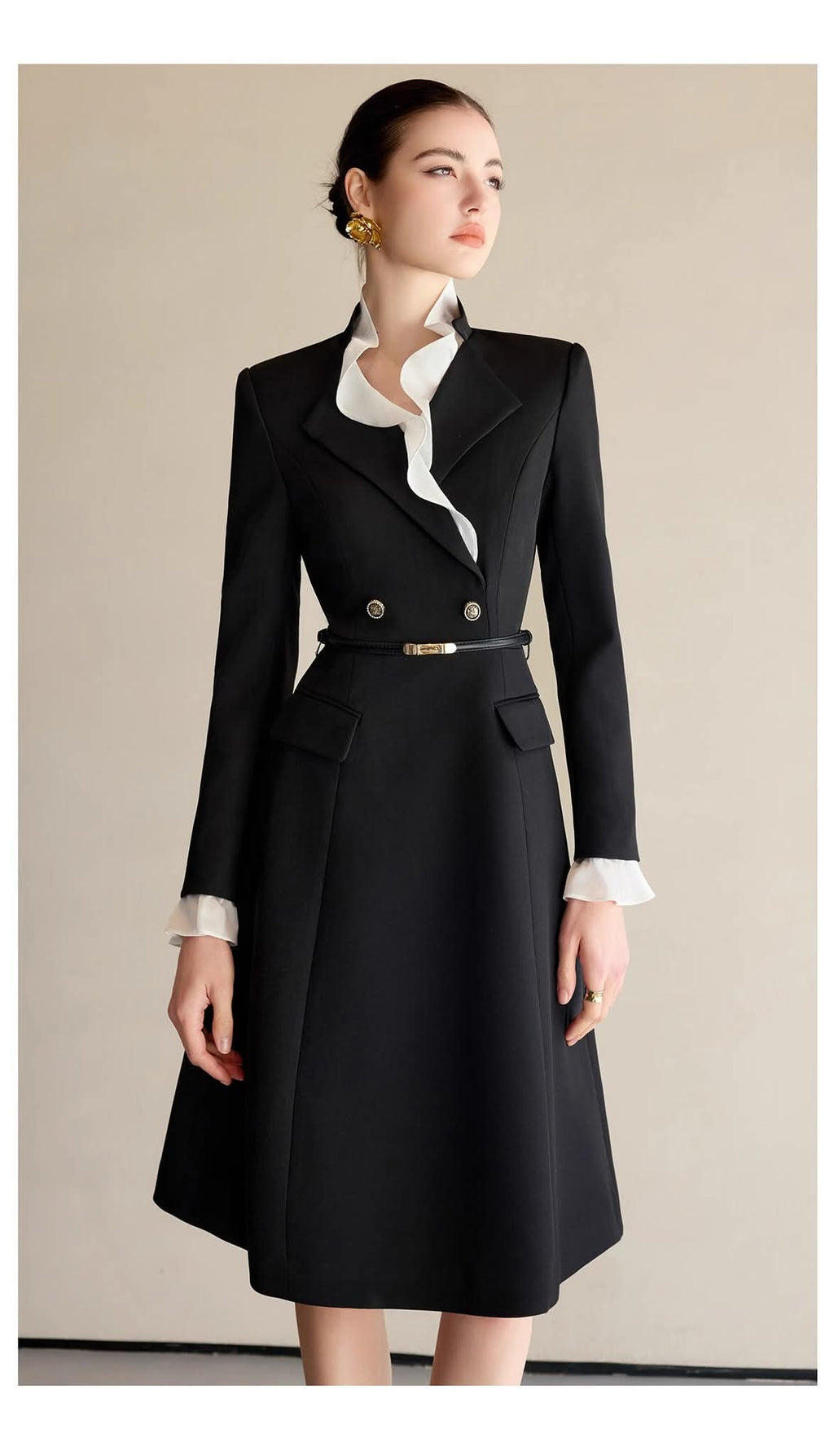 The Contrast-Ruffle Black Dress