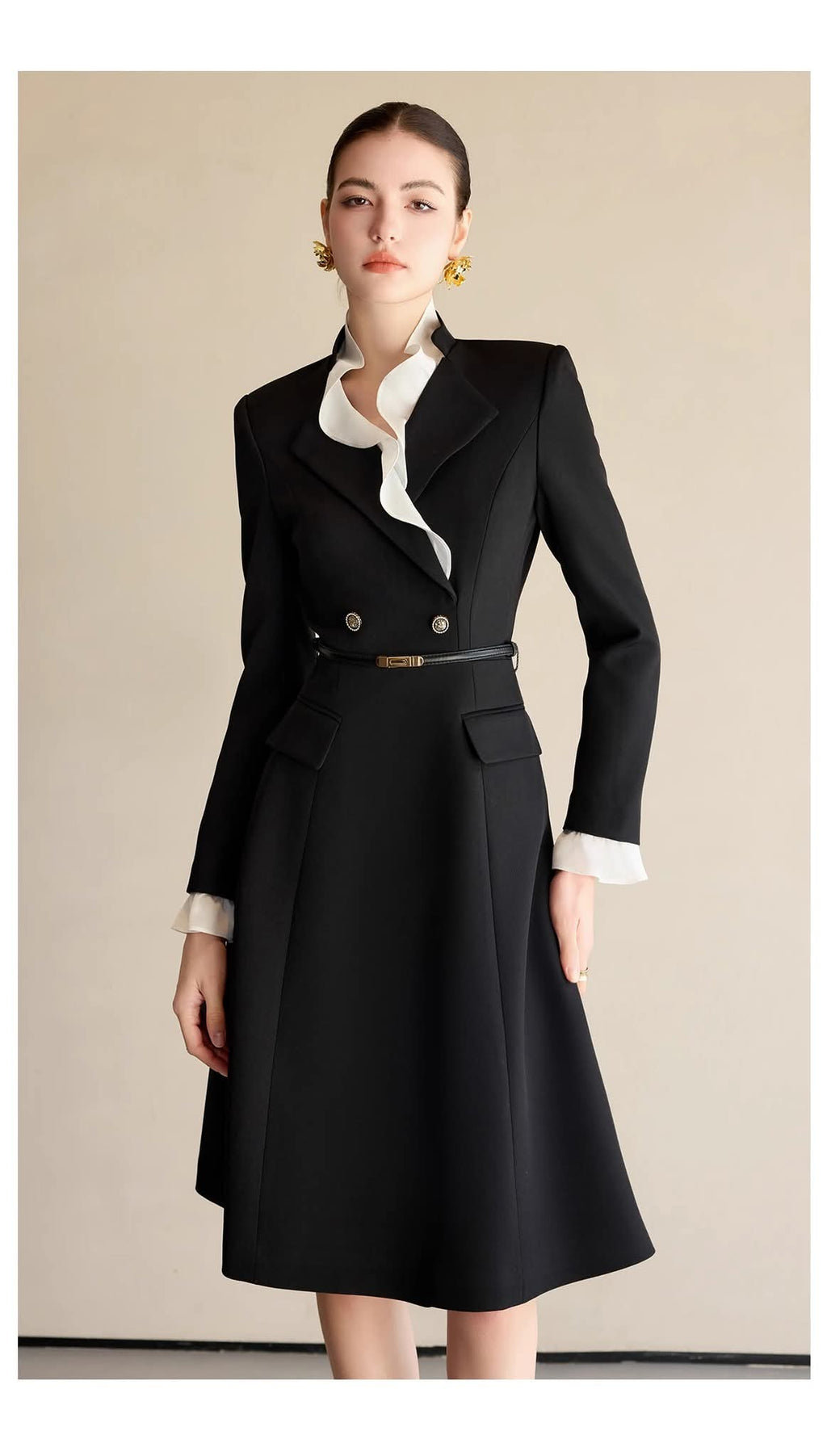 The Contrast-Ruffle Black Dress