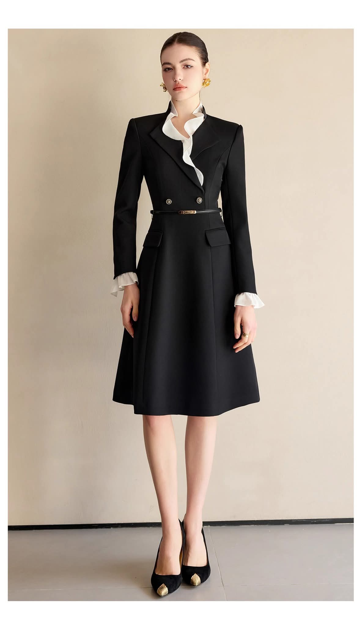 The Contrast-Ruffle Black Dress