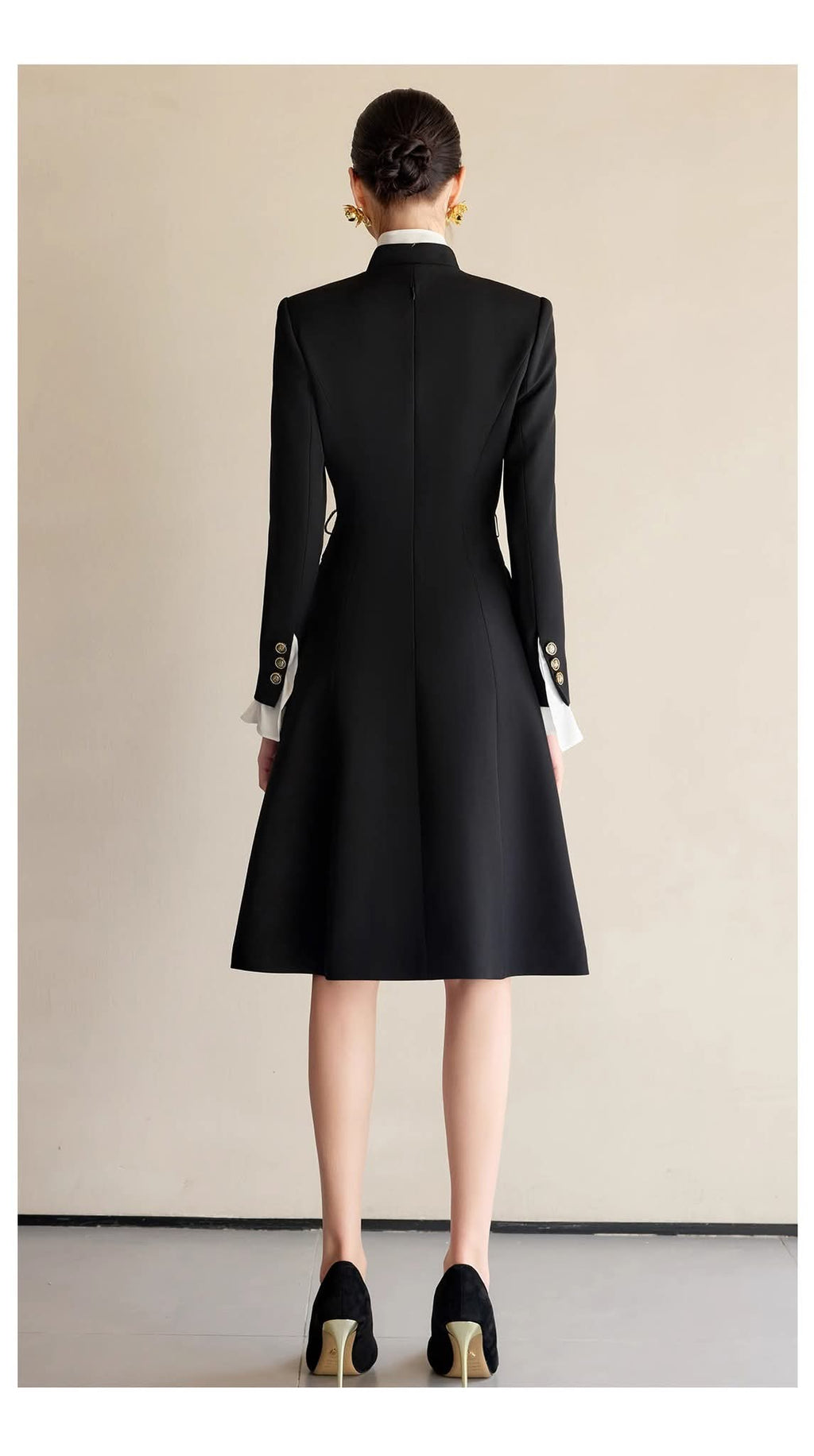 The Contrast-Ruffle Black Dress