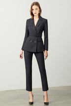 The Noir Élan Belted Stripped Suit
