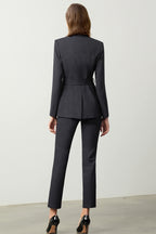 The Noir Élan Belted Stripped Suit