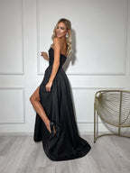 one shoulder formal maxi dress with pockets