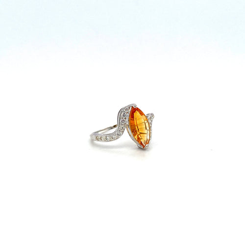 Citrine and Diamond Ring in 18K White Gold - KGR 13291
