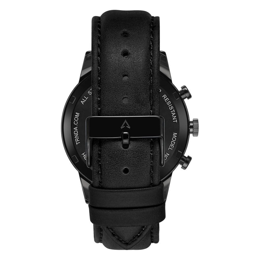 Trnda Men's Stainless Steel Watch, Black Leather Band | Trnda-43bl