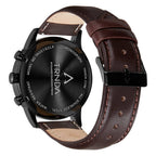 Trnda Men's Stainless Steel Black Watch, Brown Leather Band | Trn-43mm-Bl