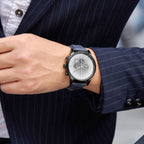 Trnda Men's Black Stainless Steel Watch, Blue Leather Band | Trnda43bl