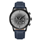 Trnda Men's Black Stainless Steel Watch, Blue Leather Band | Trnda43bl