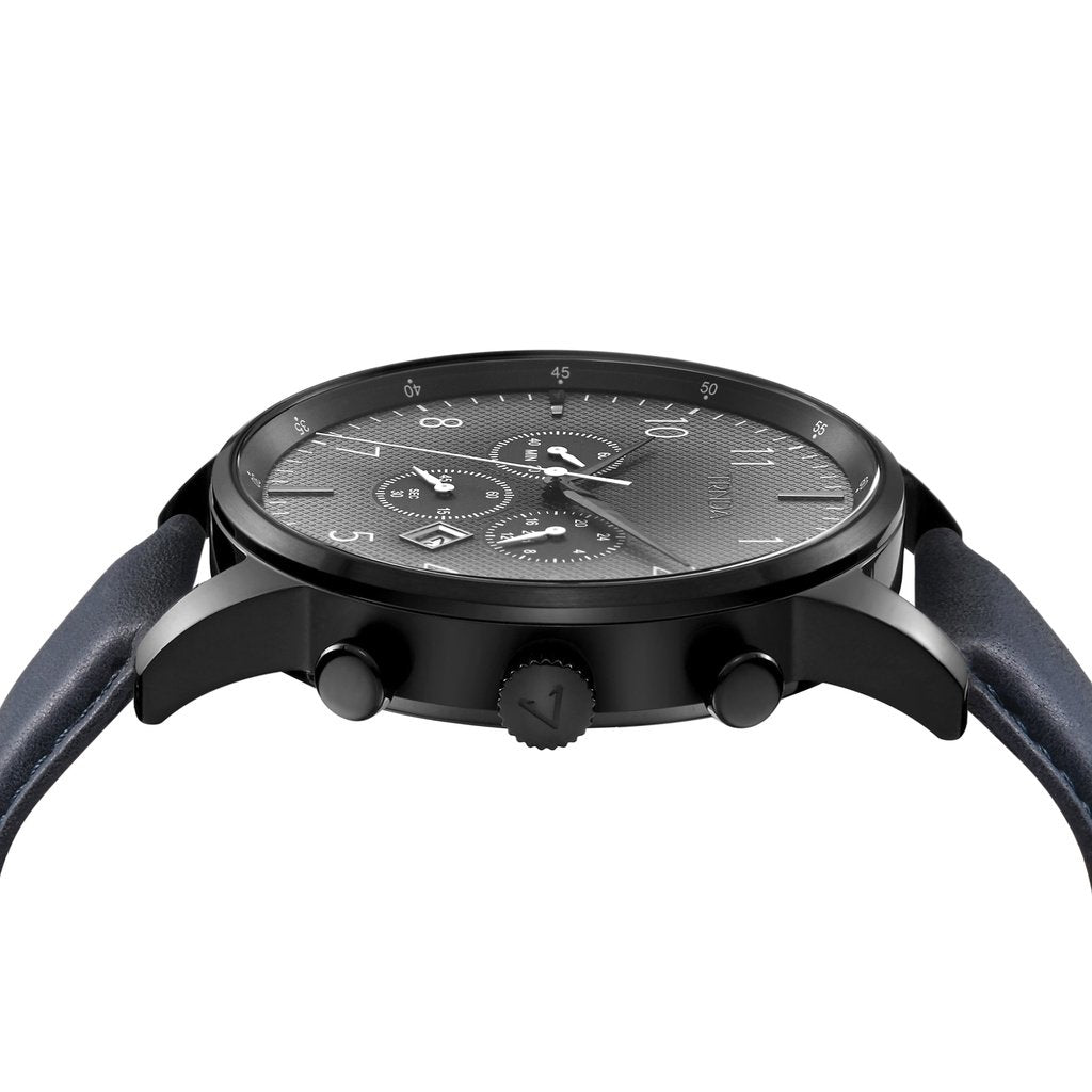 Trnda Men's Black Stainless Steel Watch, Blue Leather Band | Trnda43bl