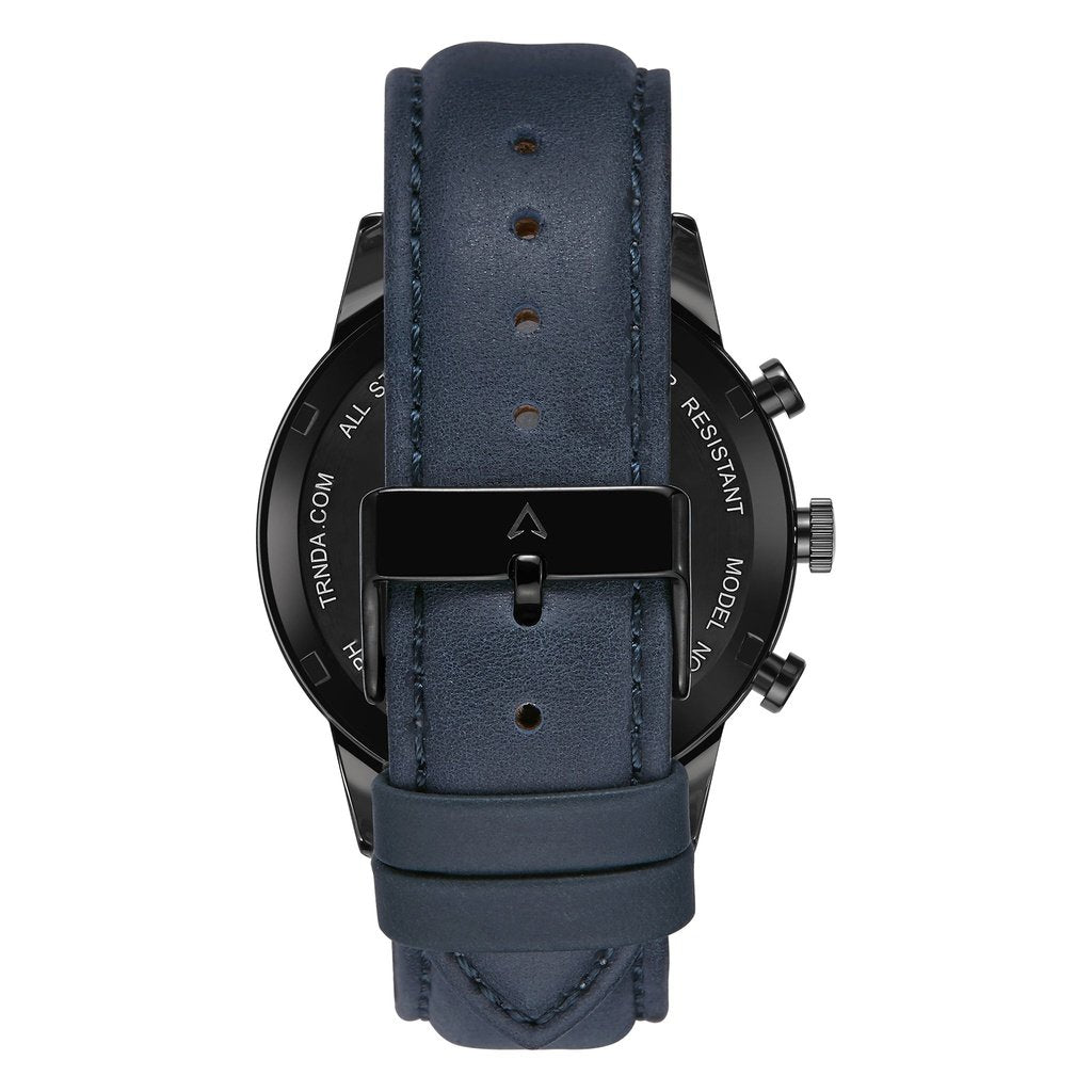 Trnda Men's Black Stainless Steel Watch, Blue Leather Band | Trnda43bl