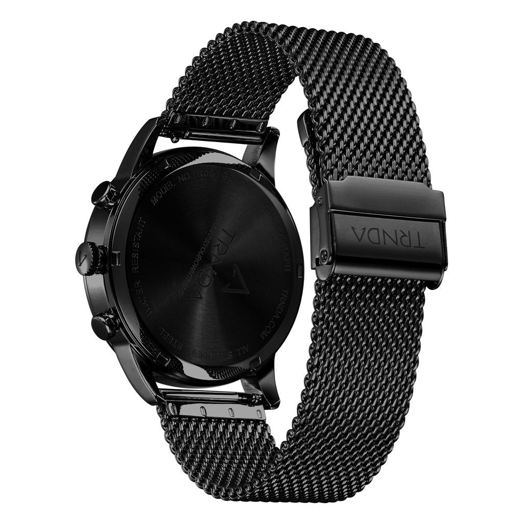 Trnda Men's Stainless Steel Watch, Black Mesh Band | Trnda-001