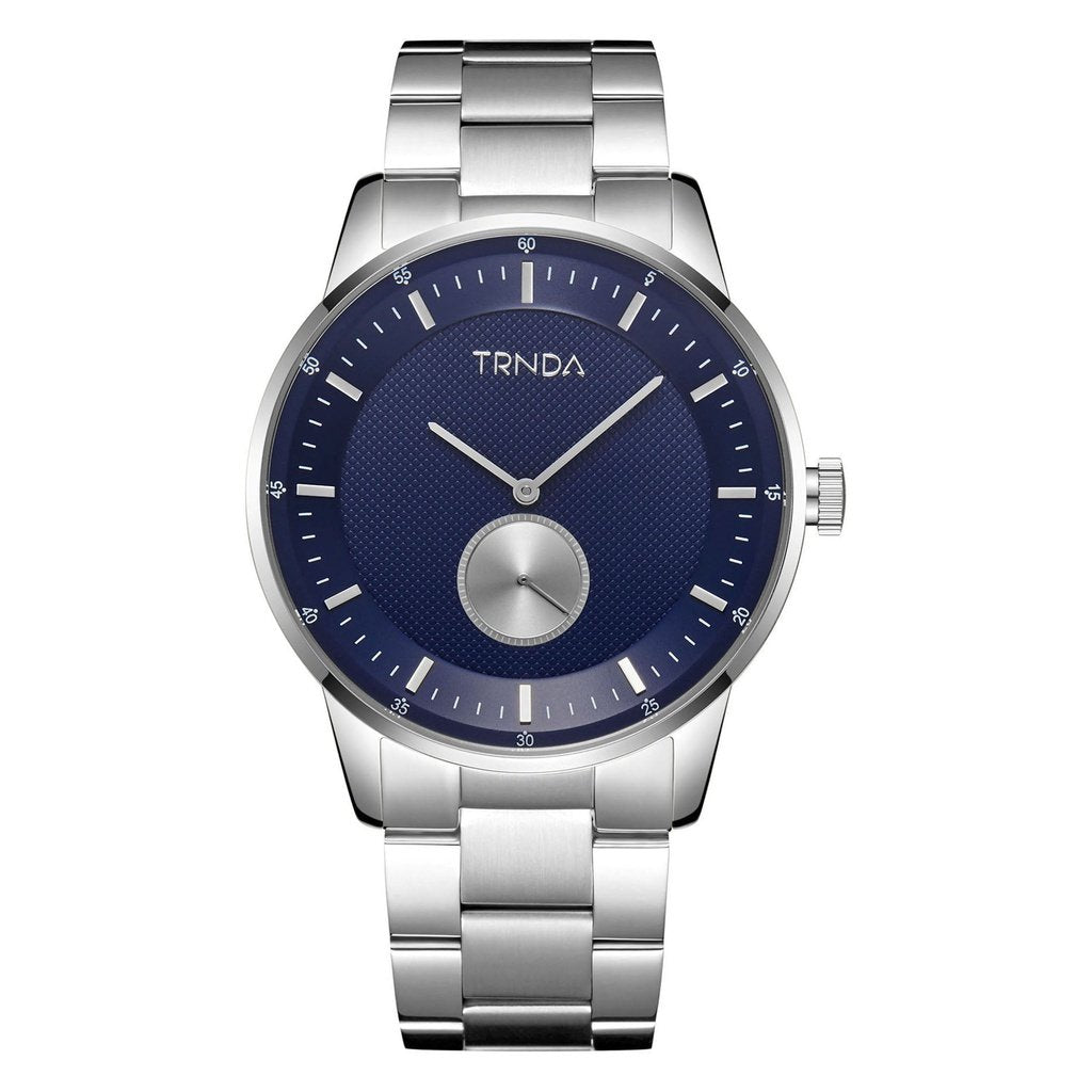 Trnda Men's Stainless Steel Watch, Blue Dial | Trnda-43mm-Silver