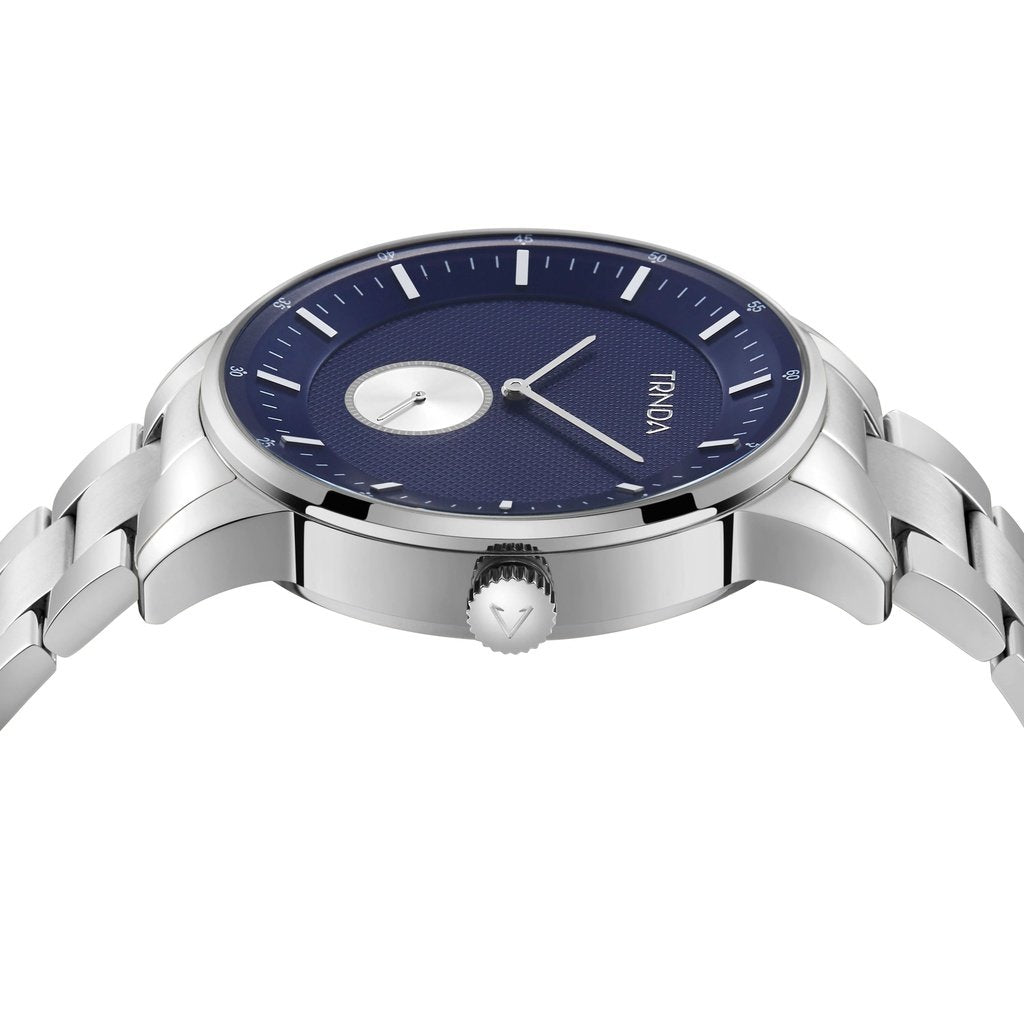 Trnda Men's Stainless Steel Watch, Blue Dial | Trnda-43mm-Silver