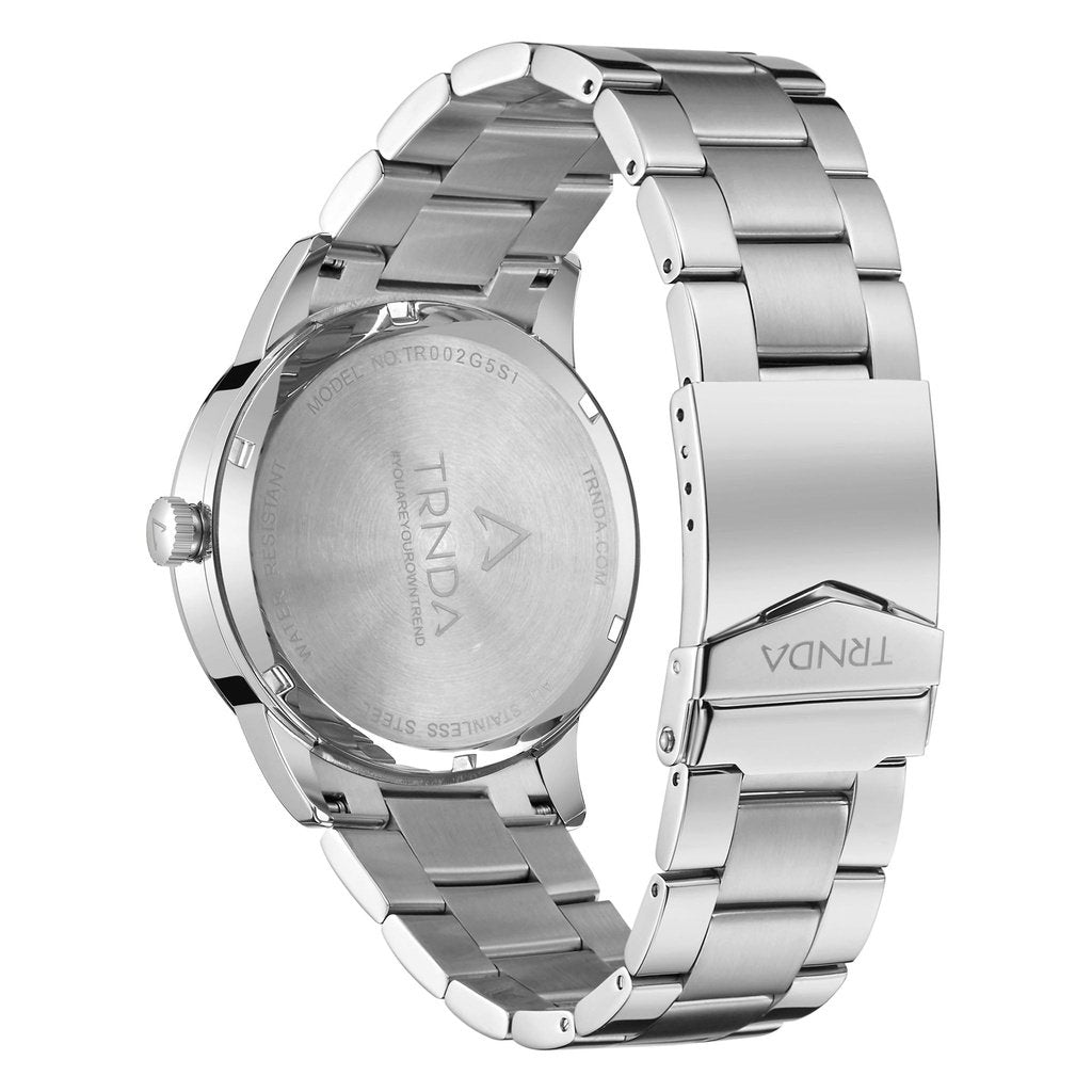 Trnda Men's Stainless Steel Watch, Blue Dial | Trnda-43mm-Silver