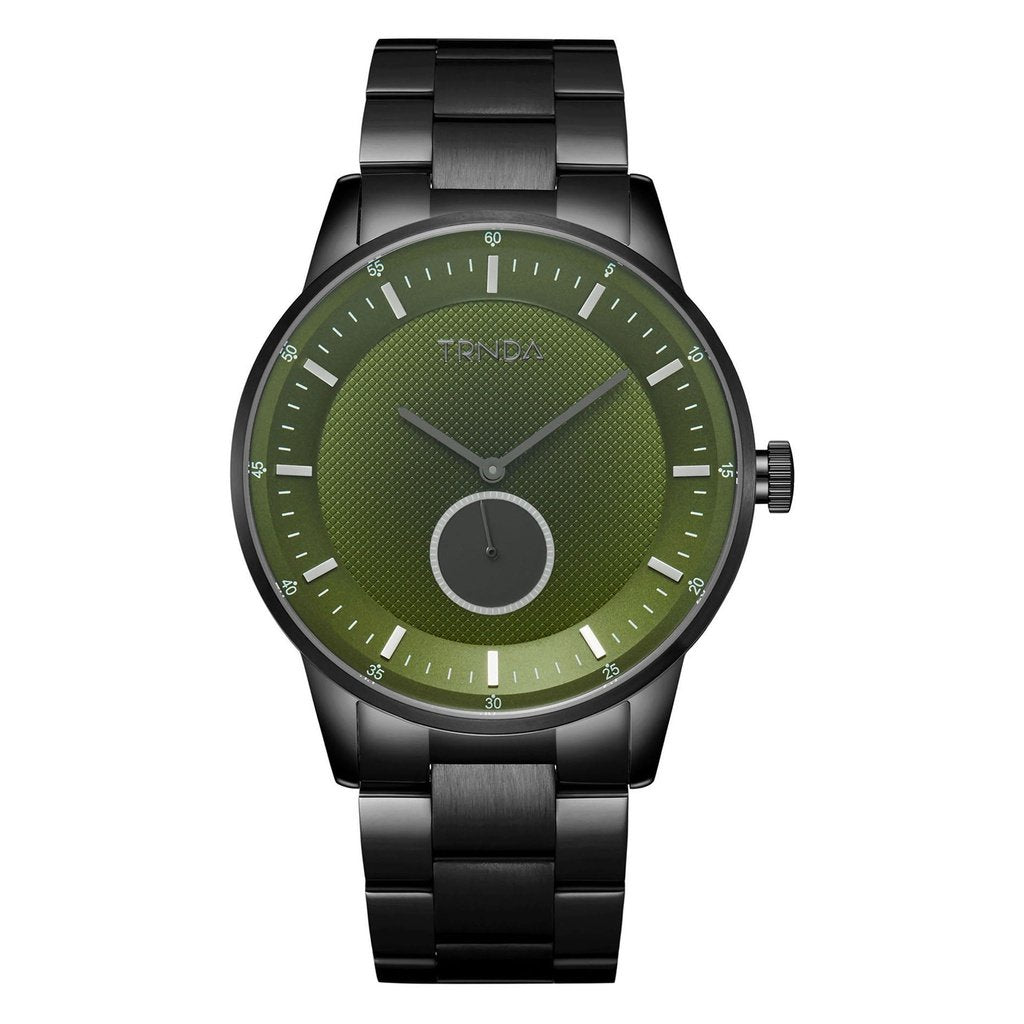 Trnda Men's Black Stainless Steel Watch, Seaweed Green Dial | Trn43b