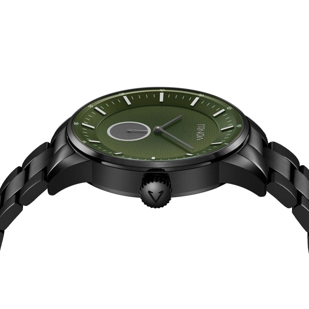 Trnda Men's Black Stainless Steel Watch, Seaweed Green Dial | Trn43b