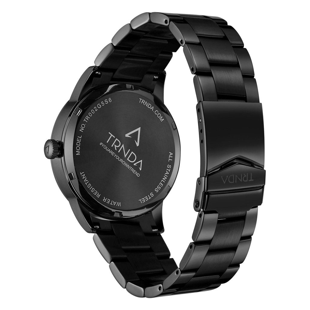 Trnda Men's Black Stainless Steel Watch, Seaweed Green Dial | Trn43b