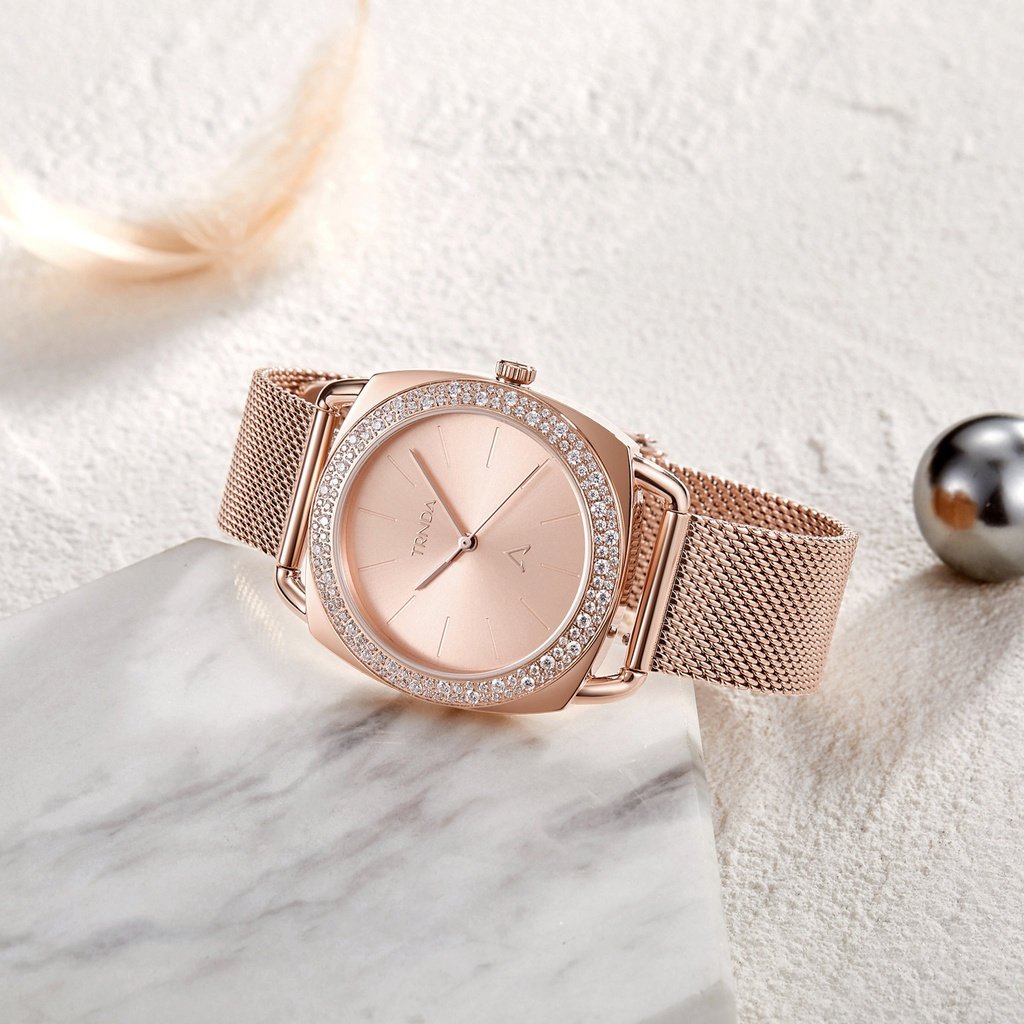 Trnda Women's Rose Gold Stainless Steel Watch, Mesh Band | Trn-358