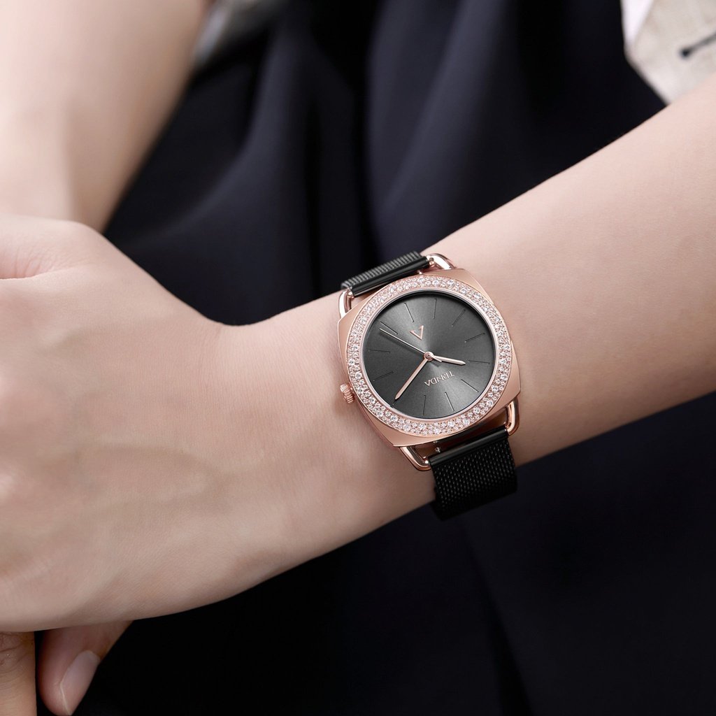 Trnda Women's Rose Gold Watch, Black Dial | Trnda-Rg35.8
