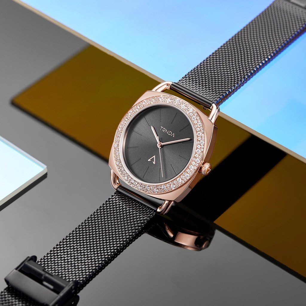 Trnda Women's Rose Gold Watch, Black Dial | Trnda-Rg35.8
