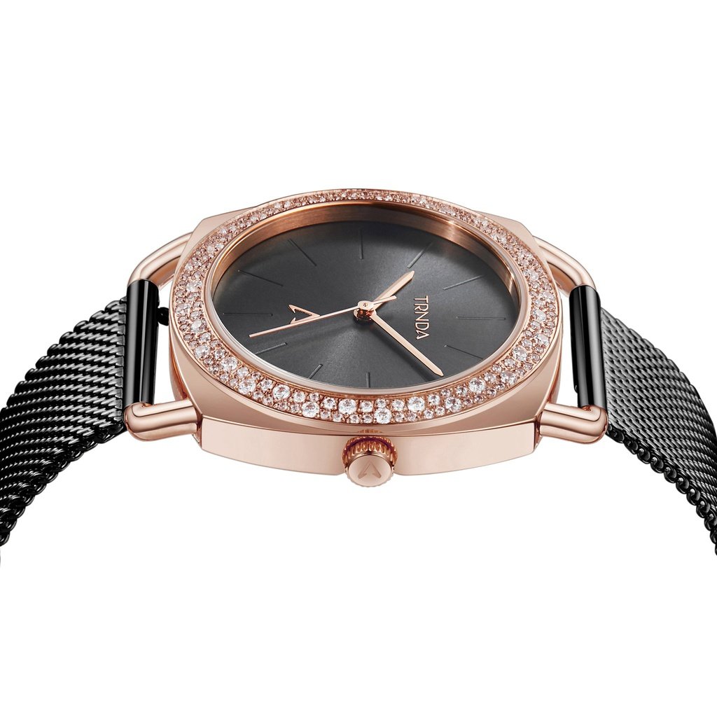 Trnda Women's Rose Gold Watch, Black Dial | Trnda-Rg35.8