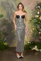 Strapless Beaded Embellishments Over Satin
